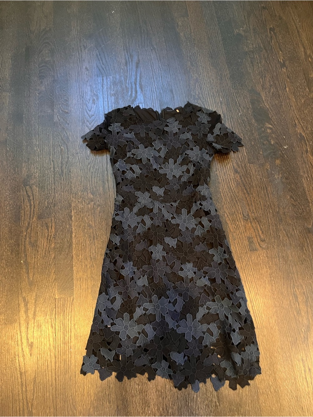 Elie Tahari Black Floral Lace Midi Dress
